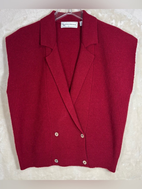 Evan Picone Sweaters - Vintage Evan Picone Red 80s Lambswool and Angora Rabbit Hair Vest M